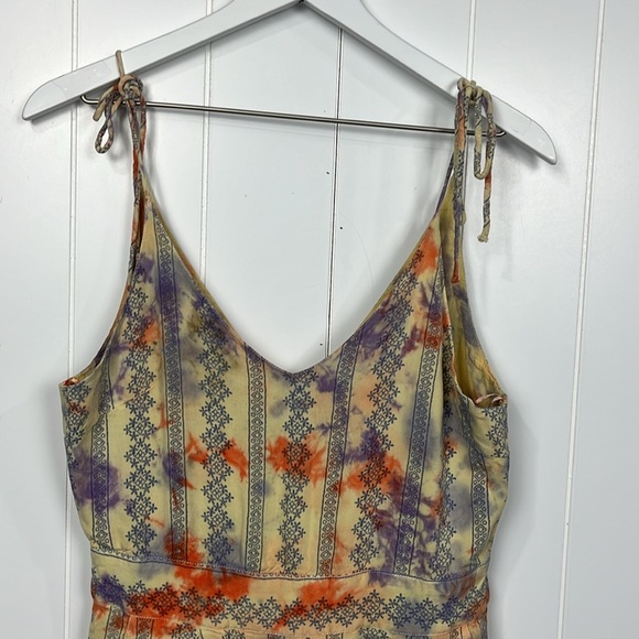 Womens Jumpsuit Tie Slip Straps Blue Snowflake Stripes Tie Dye Wide Leg Zip Back - Picture 2 of 16